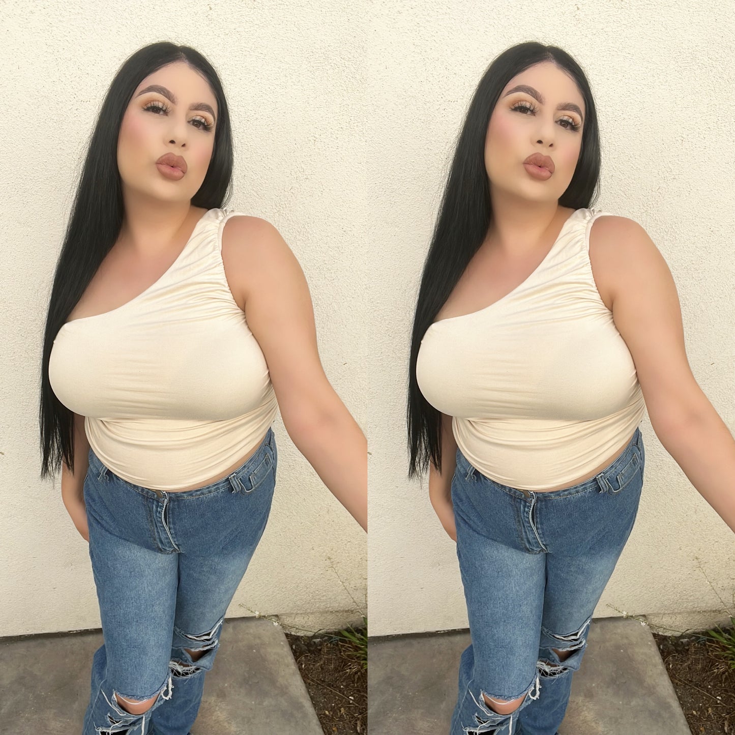 One Shoulder Vanilla Top