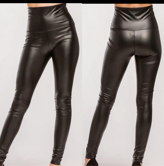 High waisted faux leather leggings