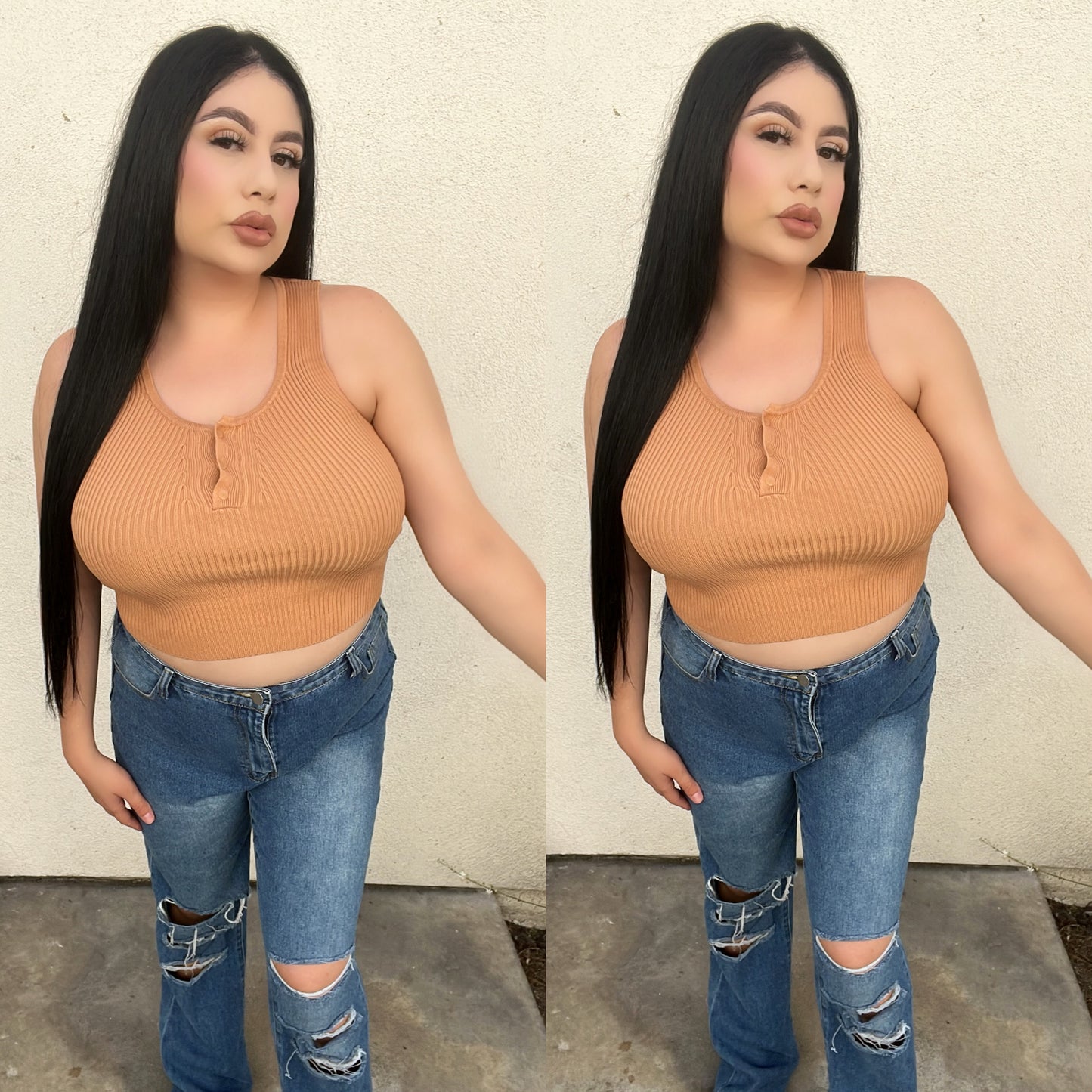 Light Brown ribbed Crop Top