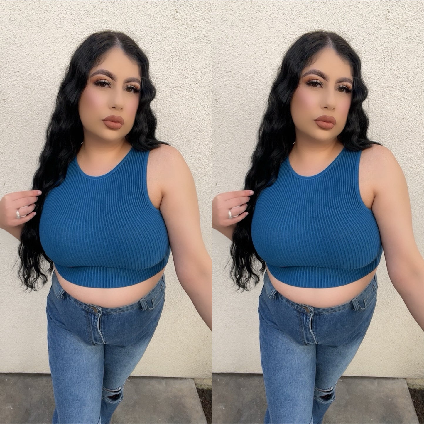 Blue ripped crop top