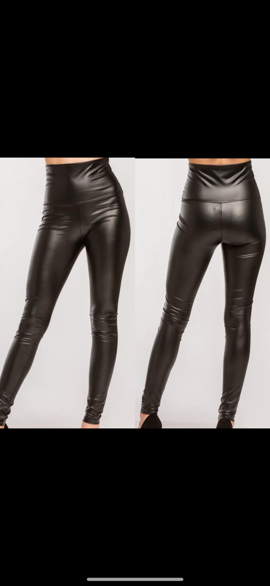 High waisted faux leather leggings
