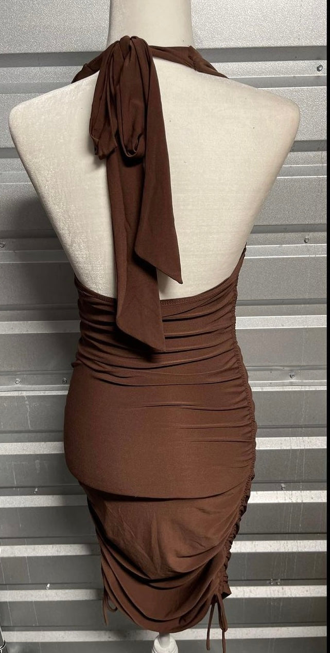 Ava Halter Dress ( Brown)